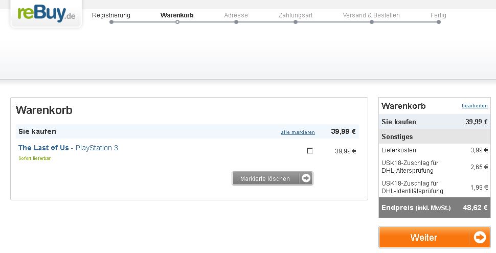 Bestellprozess Warenkorb bearbeiten rebuy.de