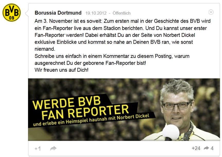 Borussia Dortmund – Google+ Aufruf Fan-Reporter BVB Norbert Dickel