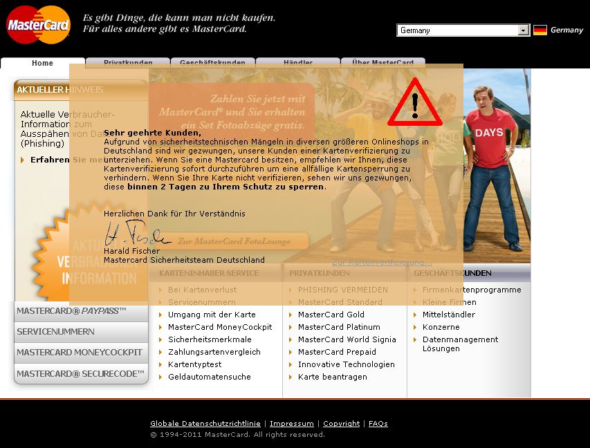 Dieter Hammle MasterCard Phishing Betrug Kriminalität Passwort Fishing