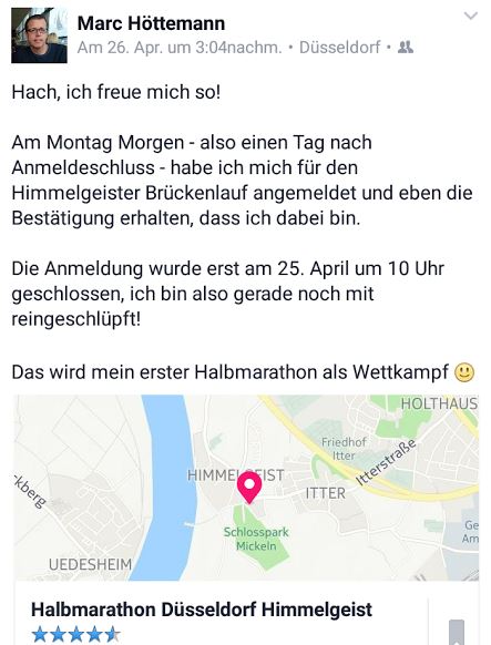 Facebook Halbmarathon Düsseldorf Himmelgeist 2016