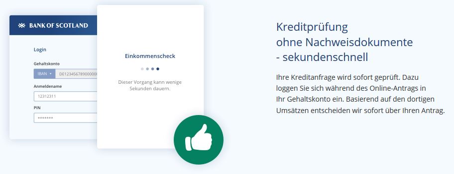 Sofortkredit Bank of Scotland Kreditprüfung