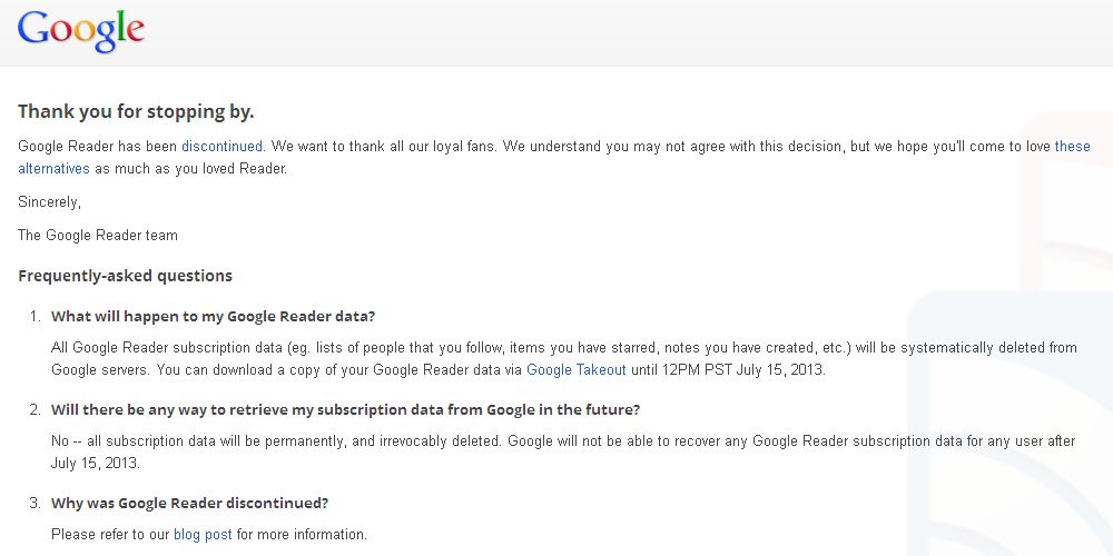 Google Reader Good bye