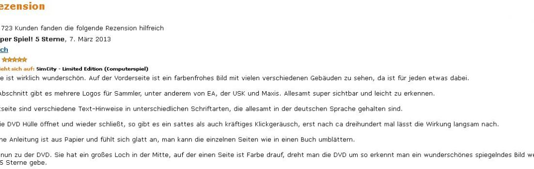 SimCity Rezension amazon.de