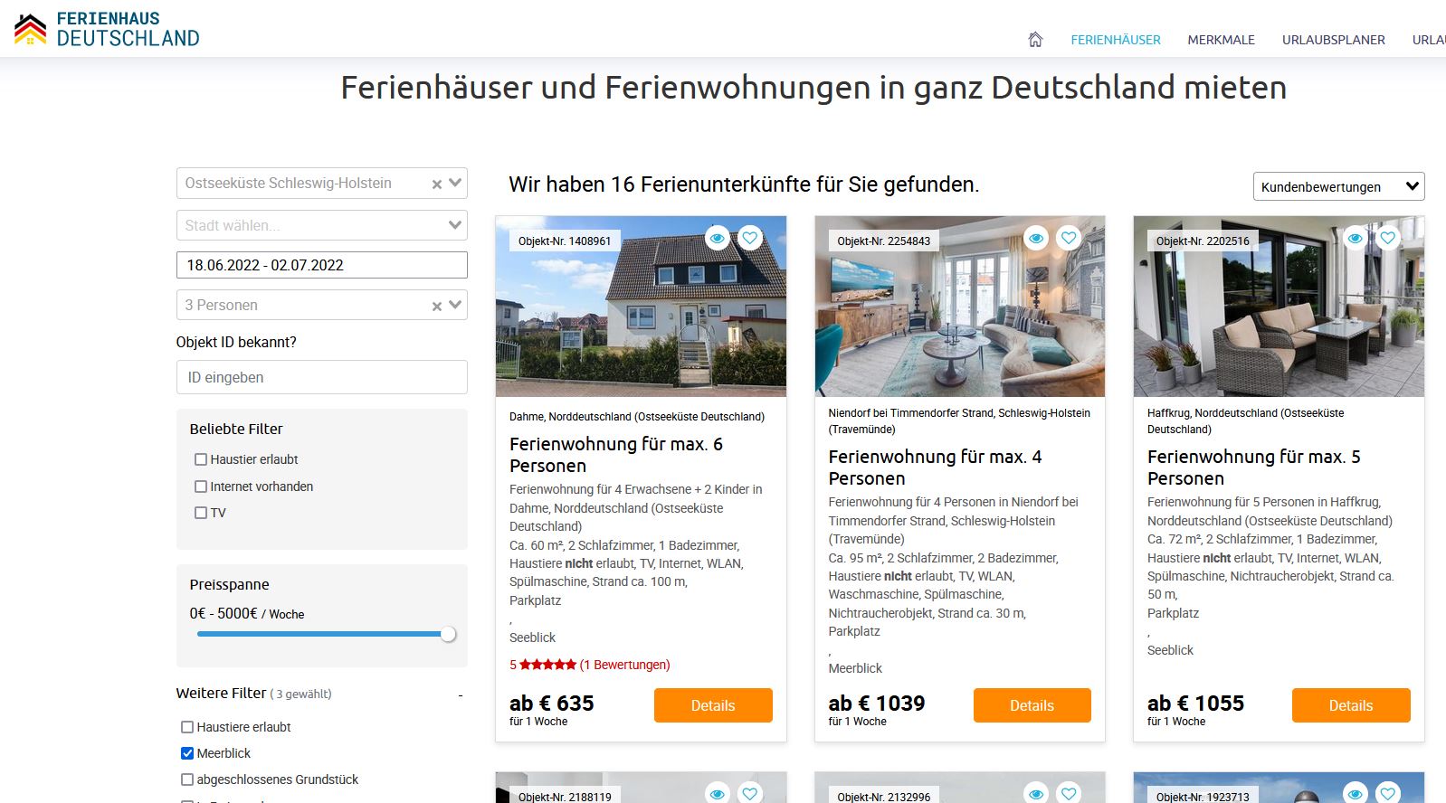 Suche Ferienhaus Deutschland